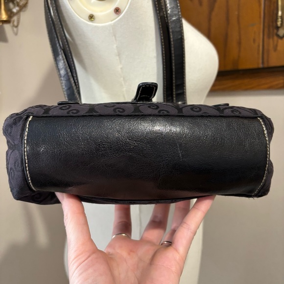 90s Vintage Black Faux Leather Small Studded Fabric Shoulder Bag Purse iPod - Picture 6 of 10